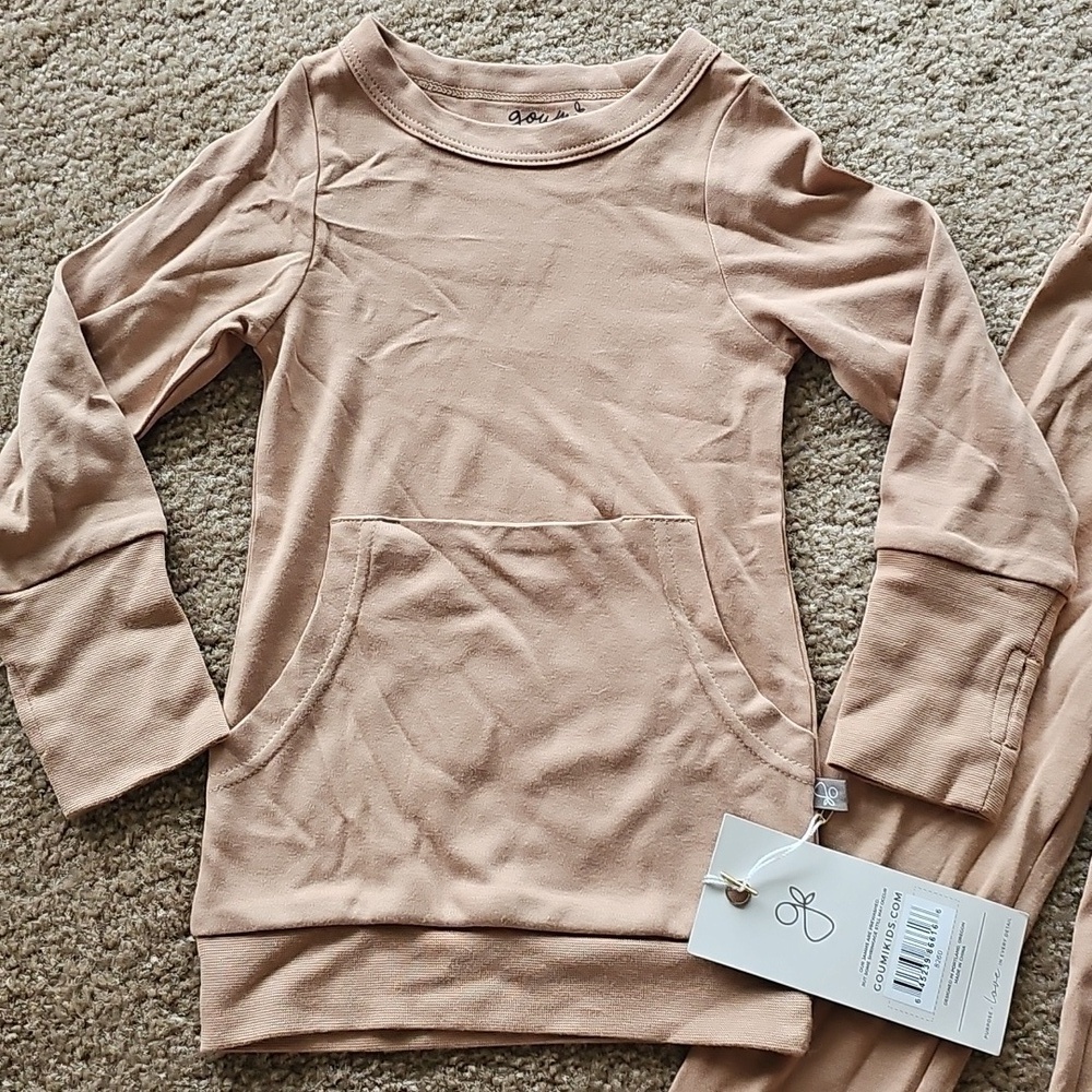 Goumi Kids Jogger Set Pajamas Tan Size 4T Bamboo Cotton - Picture 2 of 7